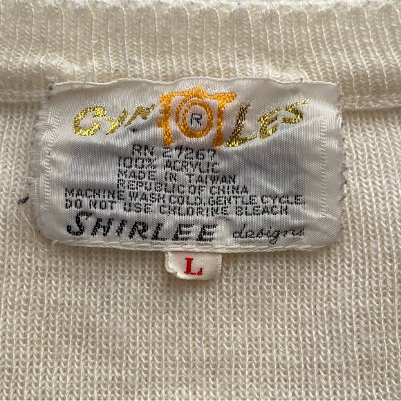 Vintage 80's Cyn Les Shirlee Designs White Embroidered Sweater Size Large - Picture 11 of 14